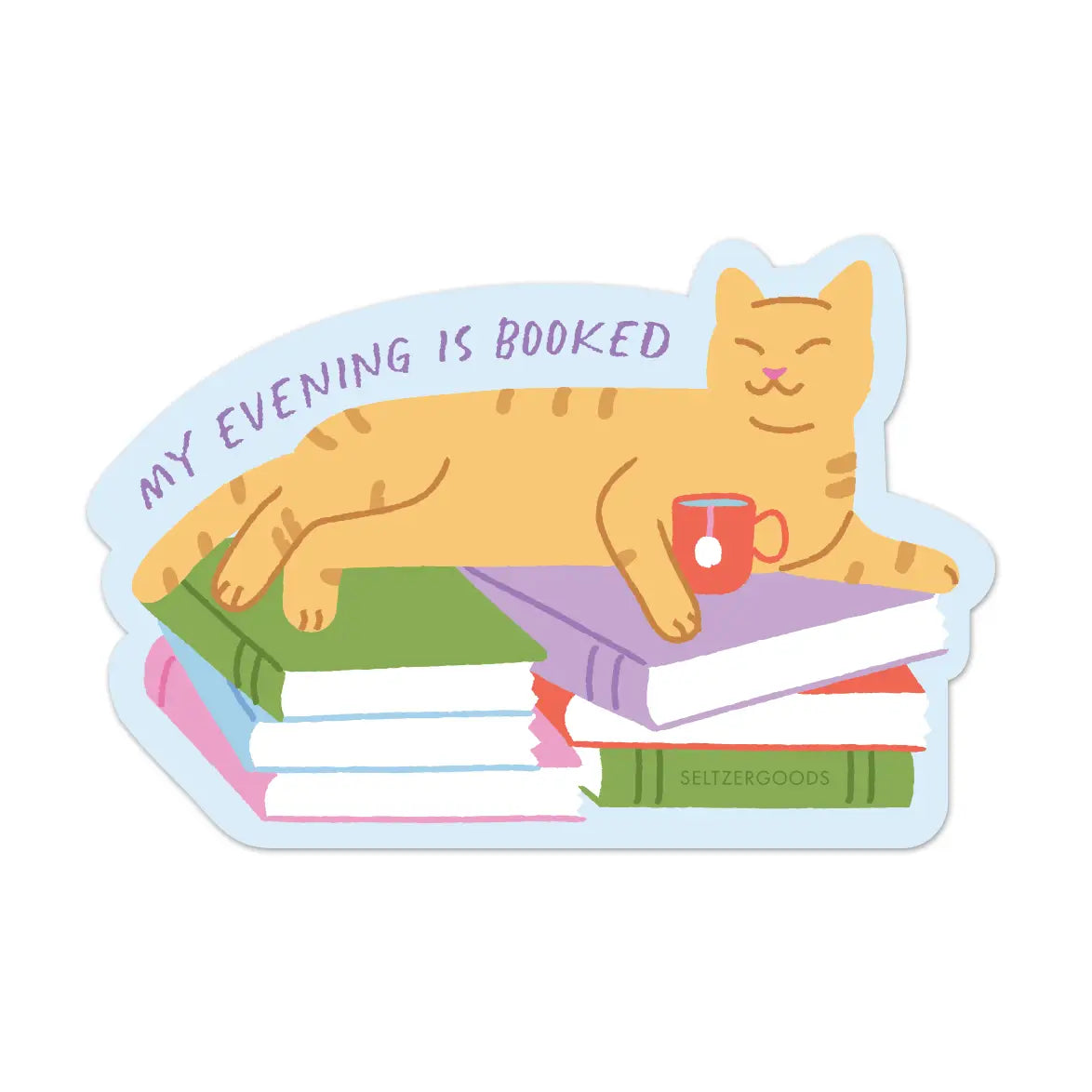 Evening Booked Cat Sticker