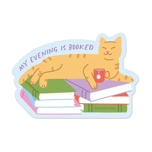 Evening Booked Cat Sticker