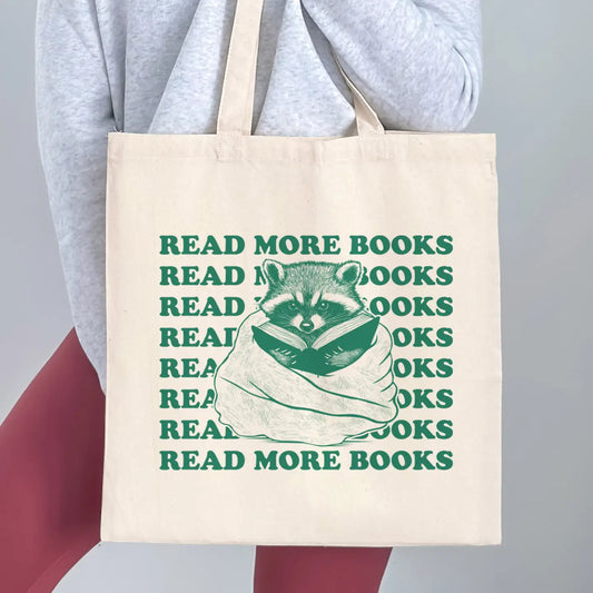 Raccoon Read More Books Tote Bag